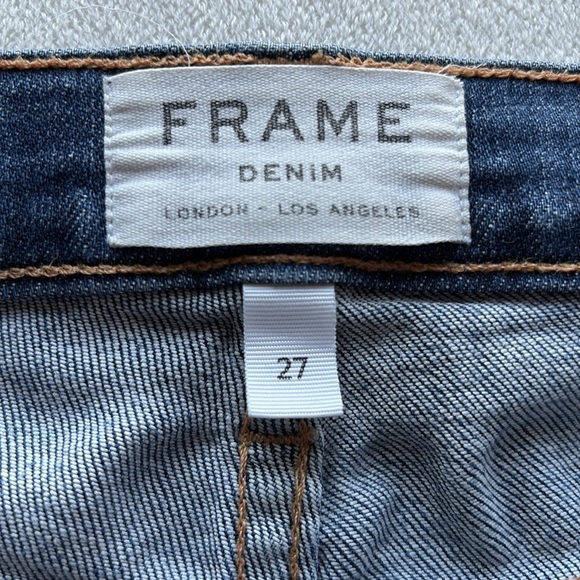 FRAME DENIM Distressed Dark Wash High Rise Straight Jean - Picture 7 of 13